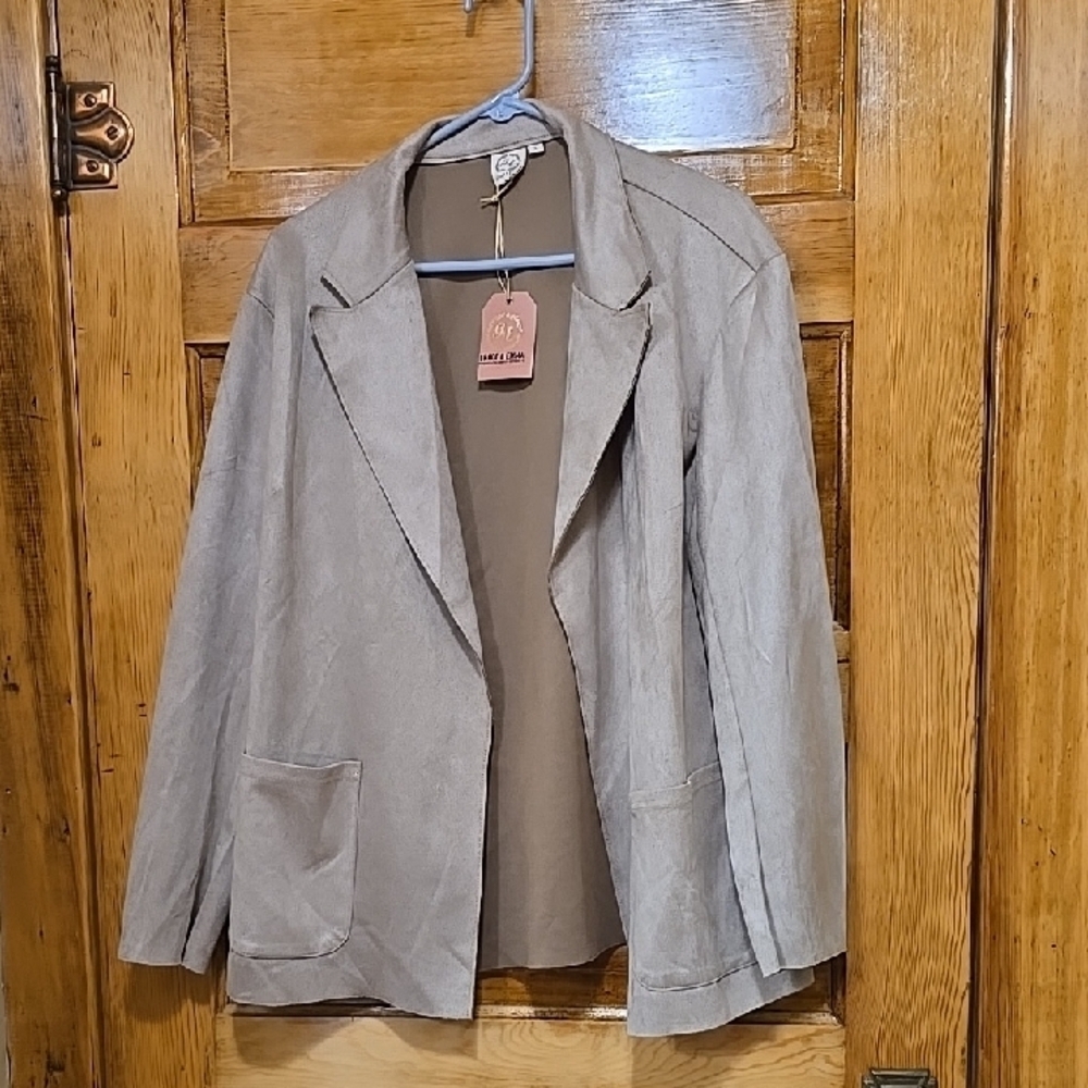 Grace And Emma Faux Suede Tan Blazer  L  NWT